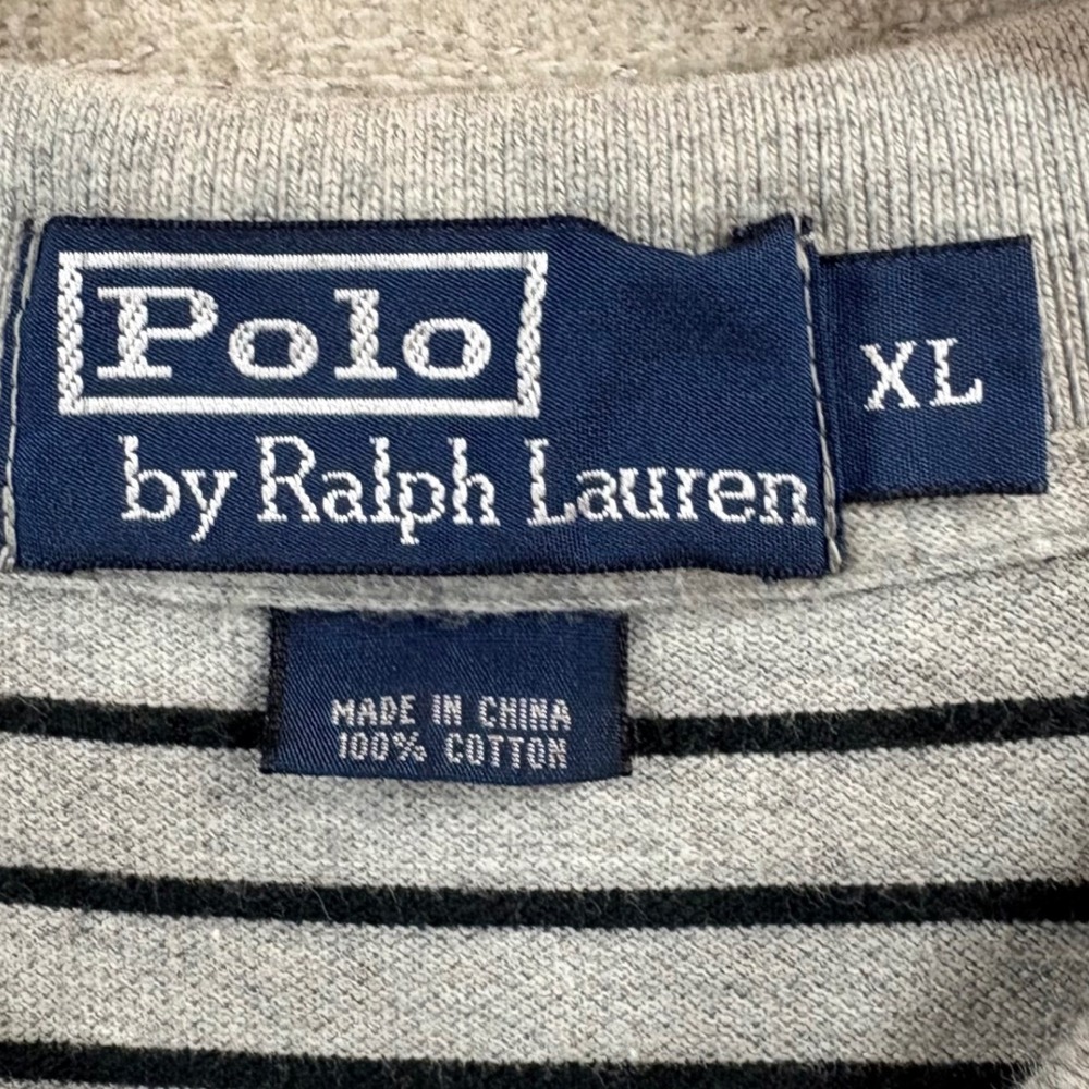 Polo Ralph Lauren Men XL Grey Black Striped Cotton Pique Polo Classic Preppy EUC - Picture 6 of 12